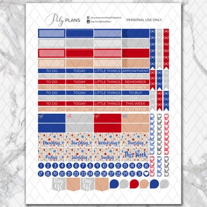 4th of July | Patriotic Classic Happy Planner Printable Weekly Stickers ...