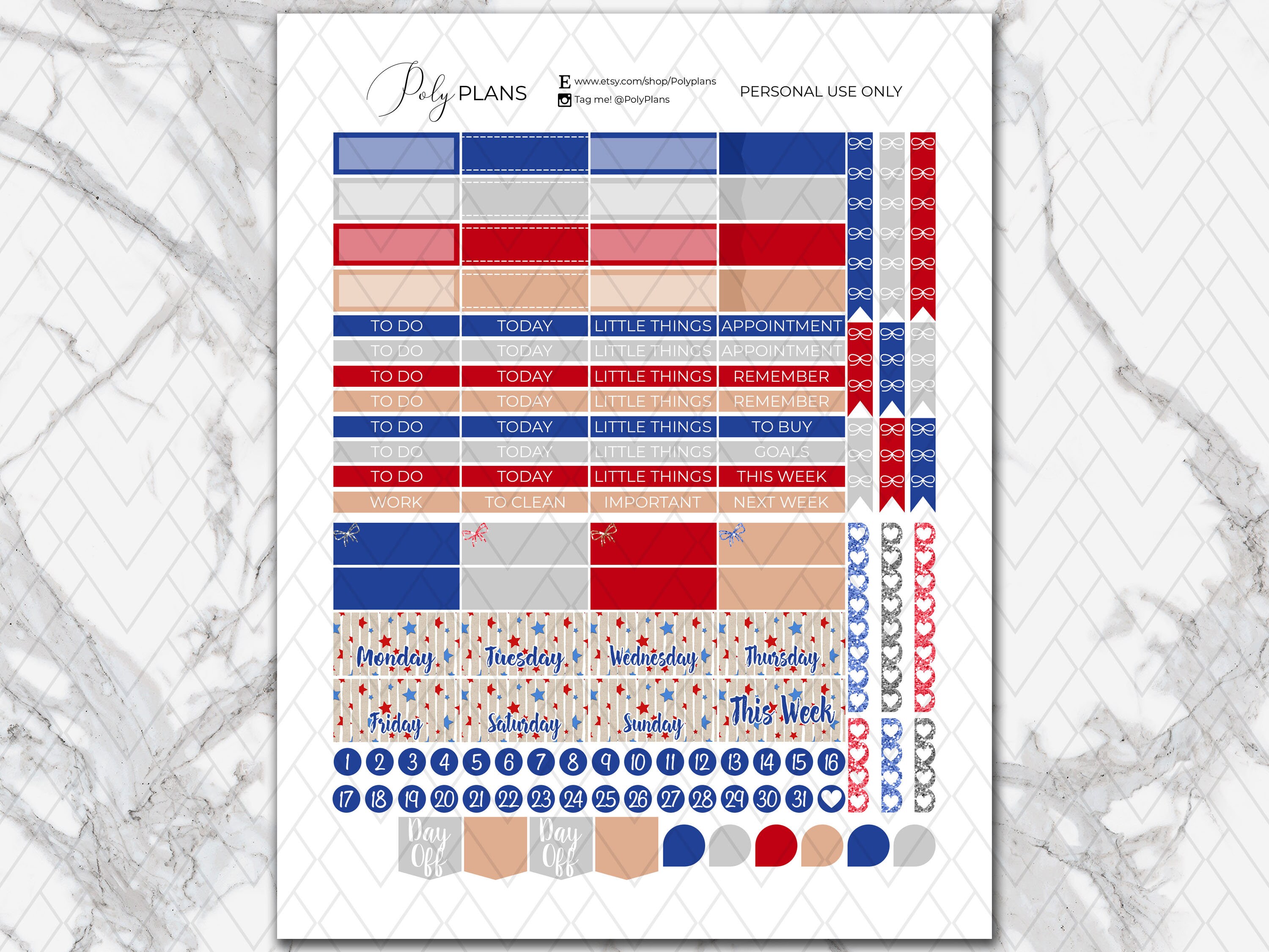 4th of July Patriotic Classic Happy Planner Printable Weekly | Etsy