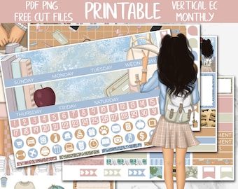 School Beginnings | Printable Planner Stickers, Erin Condren Monthly Planner Stickers, ECLP Digital Sticker, Student Monthly Sticker Kit