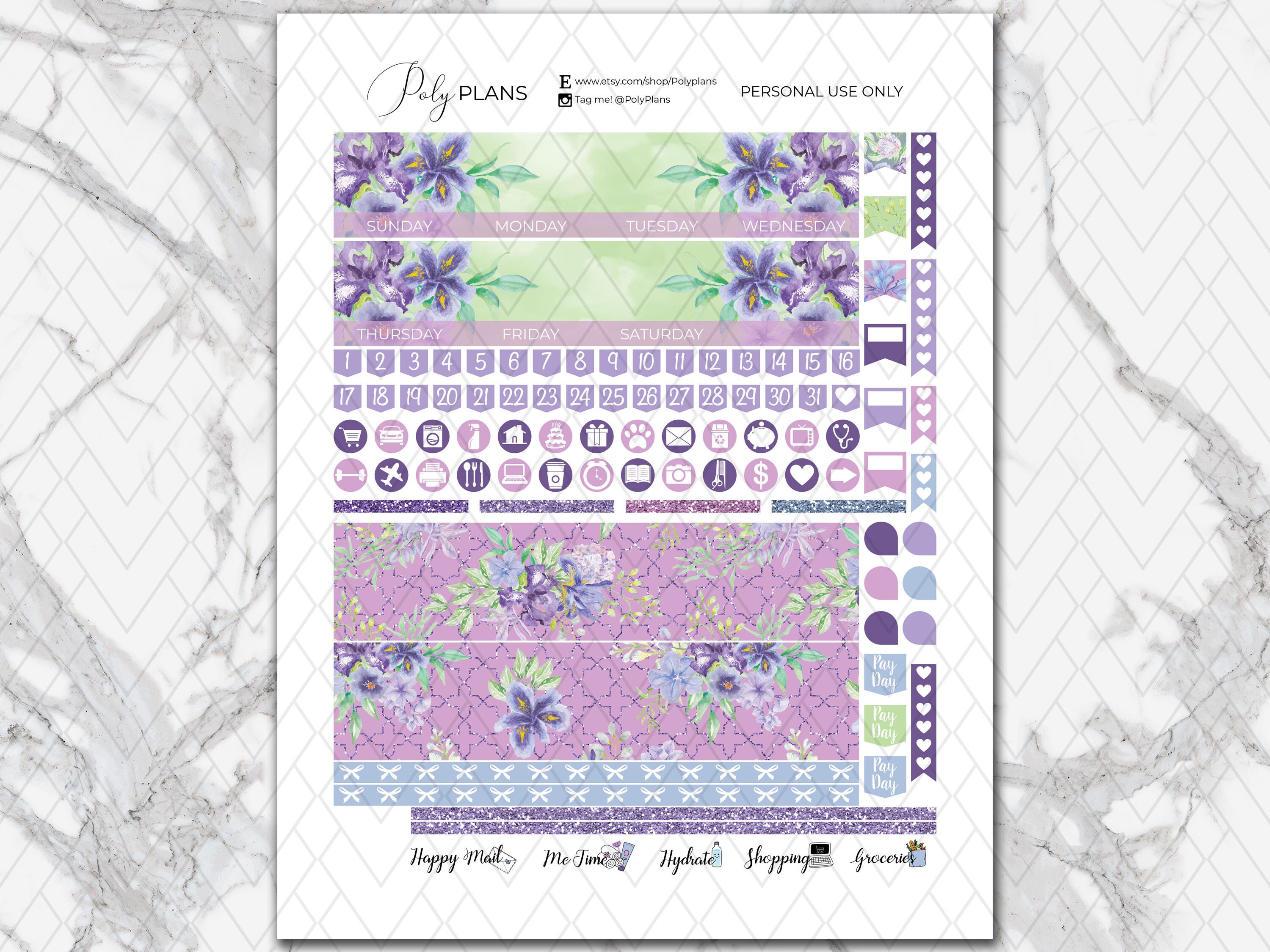 Lilac Fields | Printable Planner Stickers, Lavender Erin Condren ...