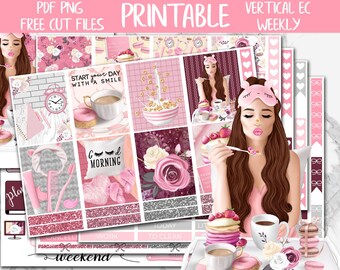 Peaceful Mornings | Breakfast Erin Condren Printable Weekly Stickers, Roses ECLP Digital Stickers, May Weekly Kit, Printable Sticker Kit