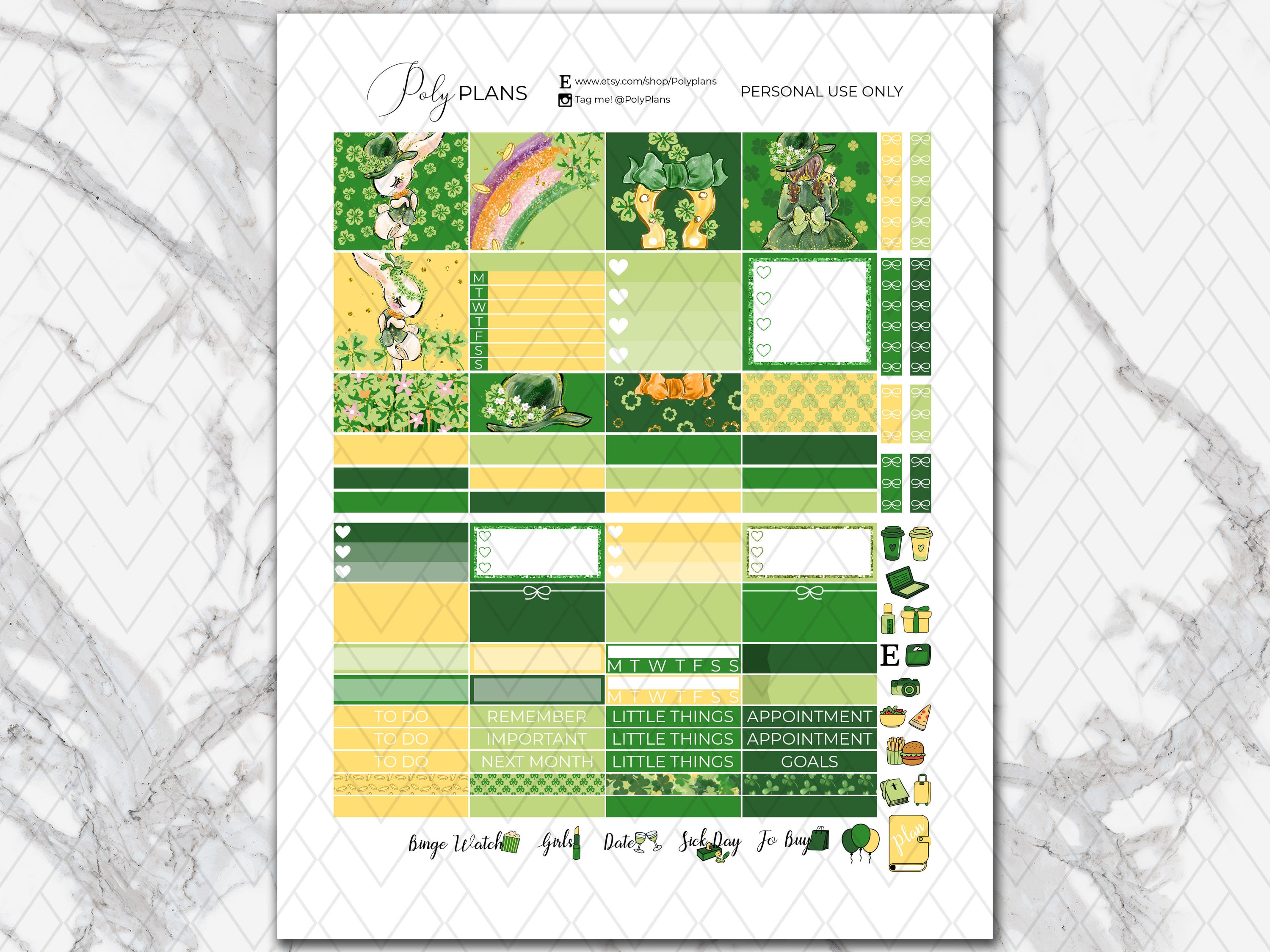 St Patricks Day | Printable Planner Stickers, Irish Erin Condren March ...