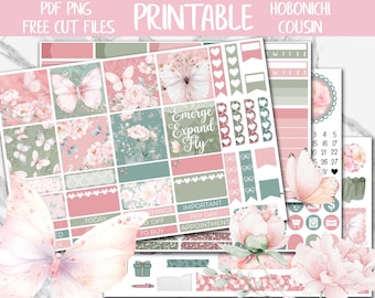 Butterflies | A5 Hobonichi Cousin Printable Planner Stickers, Digital Stickers, Cute Spring Weekly Sticker Kit, Floral Hobo Cousin Stickers