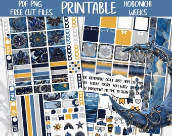 Celestial | Galaxy Hobonichi Weeks Printable Planner Stickers, Starry Sky Digital Stickers PNG, Moon Hobo October Weekly Sticker Kit