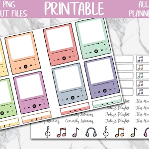 Music Playlists Stickers, Playlist Functional Printable Planner Stickers, Pastel Music Trackers Digital Stickers, Songs Bullet Journal Kit