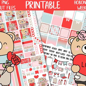 Beary Lovely | Valentines Day Hobonichi Weeks Printable Planner Sticker, Digital Stickers PNG, Valentines Cute Love Bears Weekly Sticker Kit
