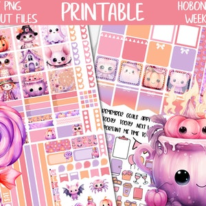 Pink Halloween | Spooky Hobonichi Weeks Printable Planner Stickers, Cute Digital Stickers PNG, Hobo October Functional Weekly Sticker Kit