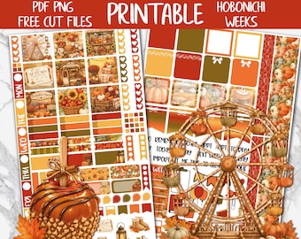 Fall Festival | Autumn Hobonichi Weeks Printable Planner Stickers, Pumpkins Digital Stickers PNG, Hobo September Weekly Sticker Kit