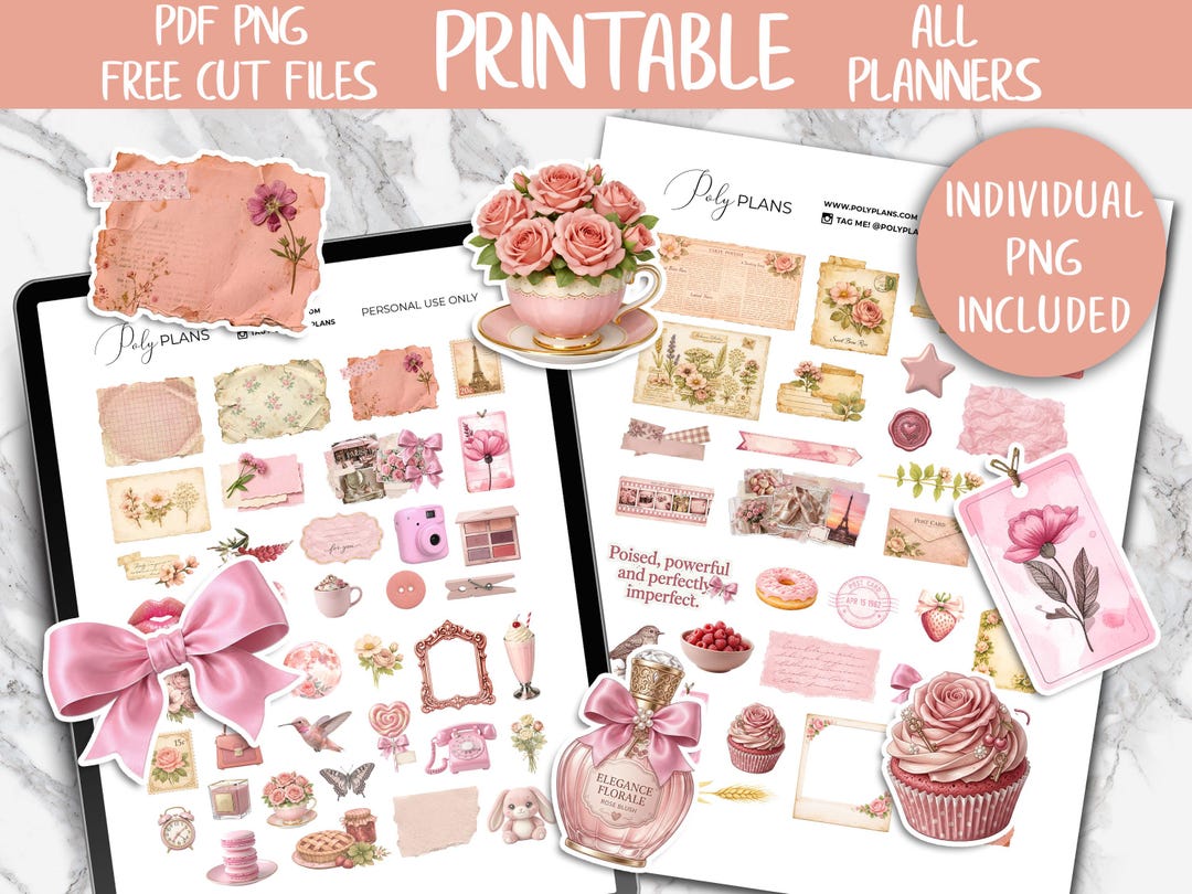 Pink Deco Stickers | Bullet Journal Printable Stickers, Bujo Digital ...