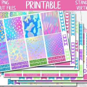 Iridiscent Rainbow | Printable Planner Stickers, Glitter Digital Sticker, Foil Leopard ECLP Weekly Kit, Summer Printable Sticker Kit