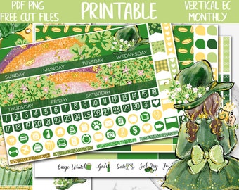 St Patricks Day | Printable Planner Stickers, Irish Erin Condren March Monthly Planner Sticker, ECLP Digital Stickers, Clover Monthly Kit