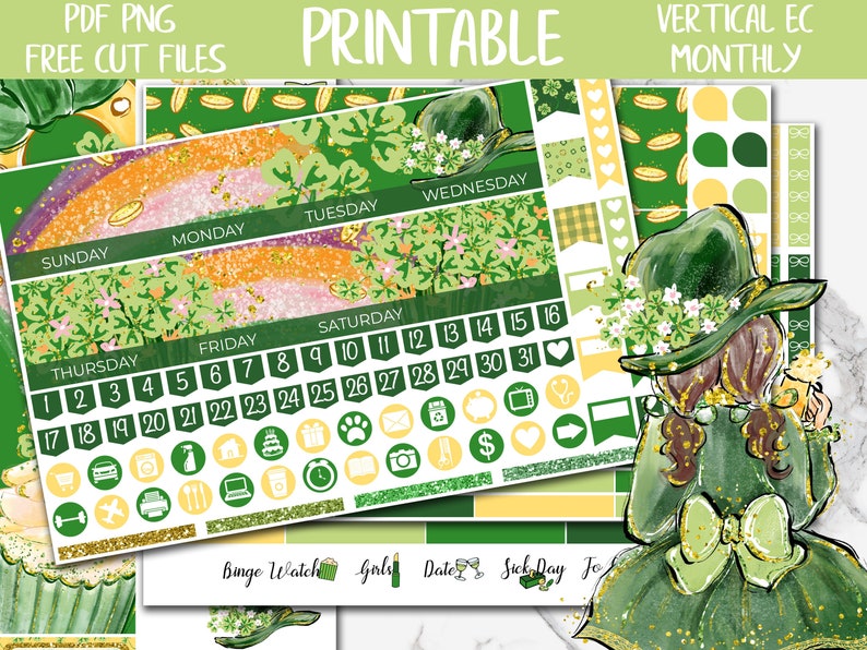 St Patricks Day Printable Planner Stickers Irish Erin - Etsy