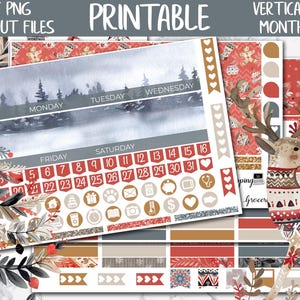Folk Christmas | Printable Planner Stickers, Erin Condren Xmas Monthly Planner Sticker, Nordic Winter Digital Stickers, Holidays Monthly Kit