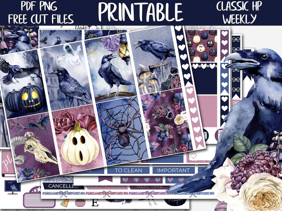 The Raven | Halloween Planner Weekly Printable Stickers, Spooky Digital ...