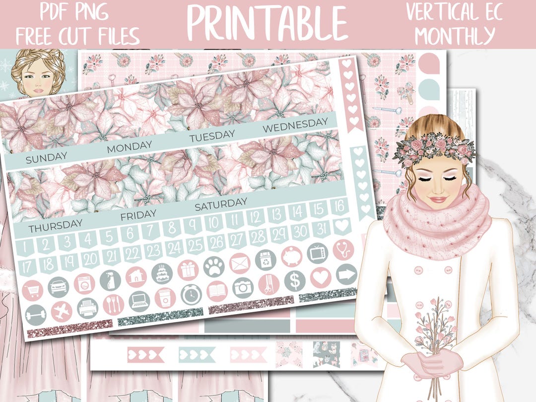 Pink Winter | Printable Planner Stickers, Erin Condren February Monthly ...