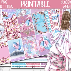 Cherry Blossom | Spring Classic Happy Planner Printable Weekly Sticker, Happy Planner Digital Stickers, Pink Weekly Glam Planner Sticker Kit