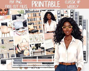 Boss Lady | Work Girl Classic Happy Planner Weekly Stickers Printable, Busy Office Digital Stickers, Boss Babe Weekly Planner Sticker Kit