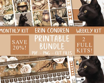 Warm Halloween | Erin Condren Printable Stickers Bundle, Weekly Planner Sticker Kit, October Monthly Stickers, Spooky Planner Sticker Bundle
