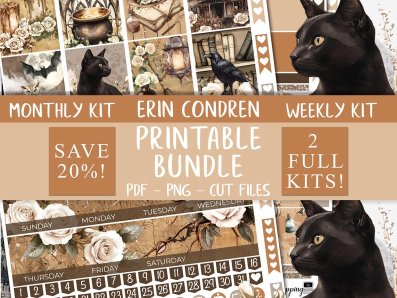 Warm Halloween | Erin Condren Printable Stickers Bundle, Weekly Planner ...