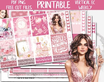 Midnight In Pink | 2026 New Year Erin Condren Printable Planner Stickers, NYE Party Digital Stickers, Party Printable Weekly Kit, Cricut PNG