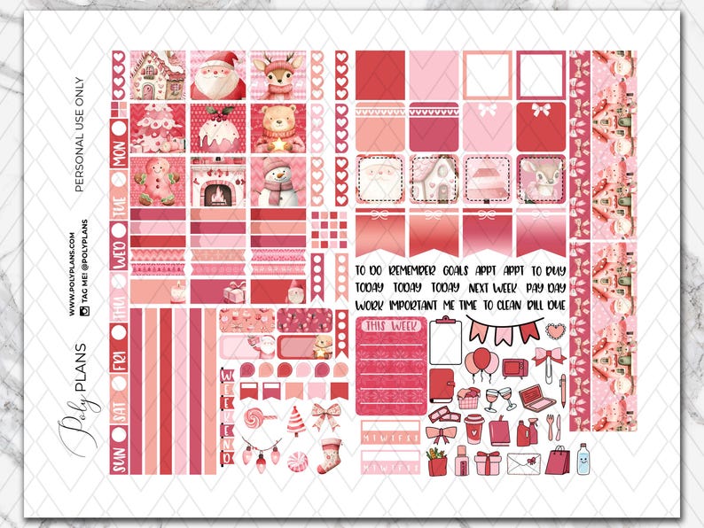 Pink Christmas | Holidays Hobonichi Weeks Printable Planner Stickers ...