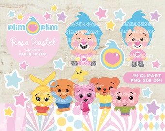 Plim Plim and Friends Pastel Pink Clipart Paper Digital, Instant Download