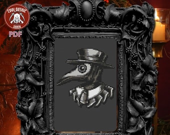 Plague Doctor Horror Cross Stitch for Black Death, Gothic Quarantine Mask, Horrifying Counted Halloween Xstitch. Pattern Keeper Compatible.