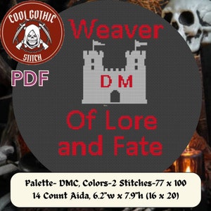 Weaver of Lore & Fate Dungeon Castle DM Master Game, gráfico de ponto cruz para iniciantes, Nerdy Geek Gift Xstitch. Compatível com protetor de padrões