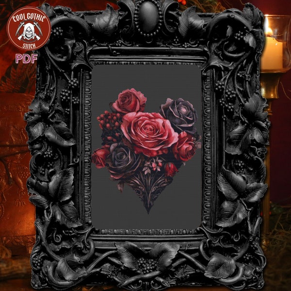 Gothic Velvet Roses Cross Stitch, Stunning Floral Magical Art, Unusual Halloween Design, Unique Macabre Home Decor,Pattern Keeper Compatible
