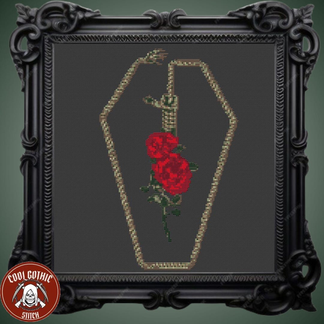 Coffin Red Roses Cross Stitch Pattern | Occult Floral Gothic Macabre ...