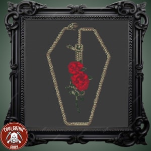 Coffin Red Roses Cross Stitch Pattern | Occult Floral Gothic Macabre | Easy Goth Design, Pattern Keeper Compatible