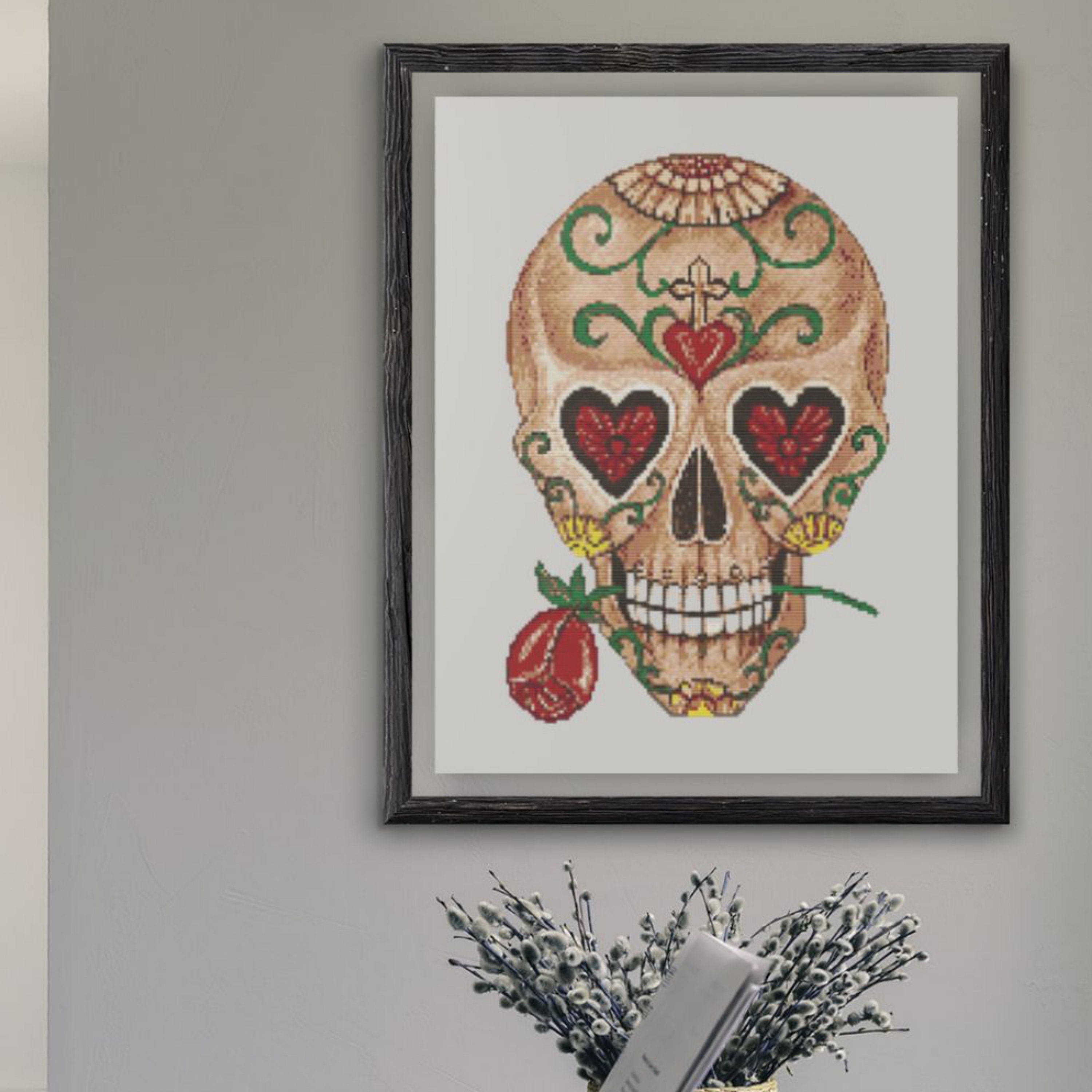 Sugar Skull Love Heart Cross Stitch Pattern | Dia De Los Muertos ...