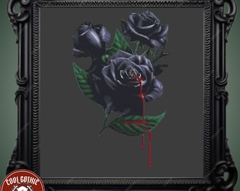 Black Roses Cross Stitch Pattern, Gothic Floral DIY Home Decoration, Victorian Era Charm, Perfect for Pattern Keeper
