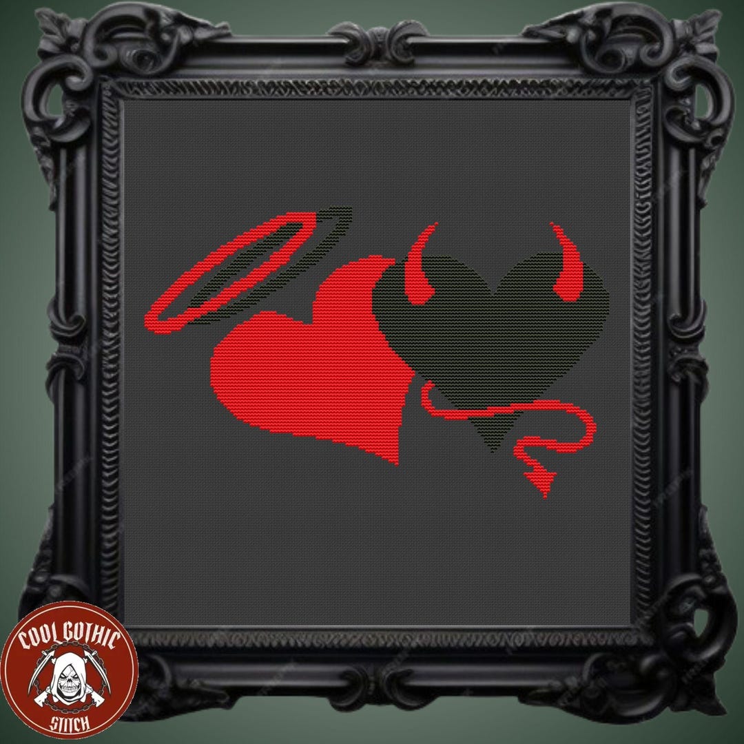 Couple Cross Stitch | Angel & Devil Pattern | Modern Design for ...