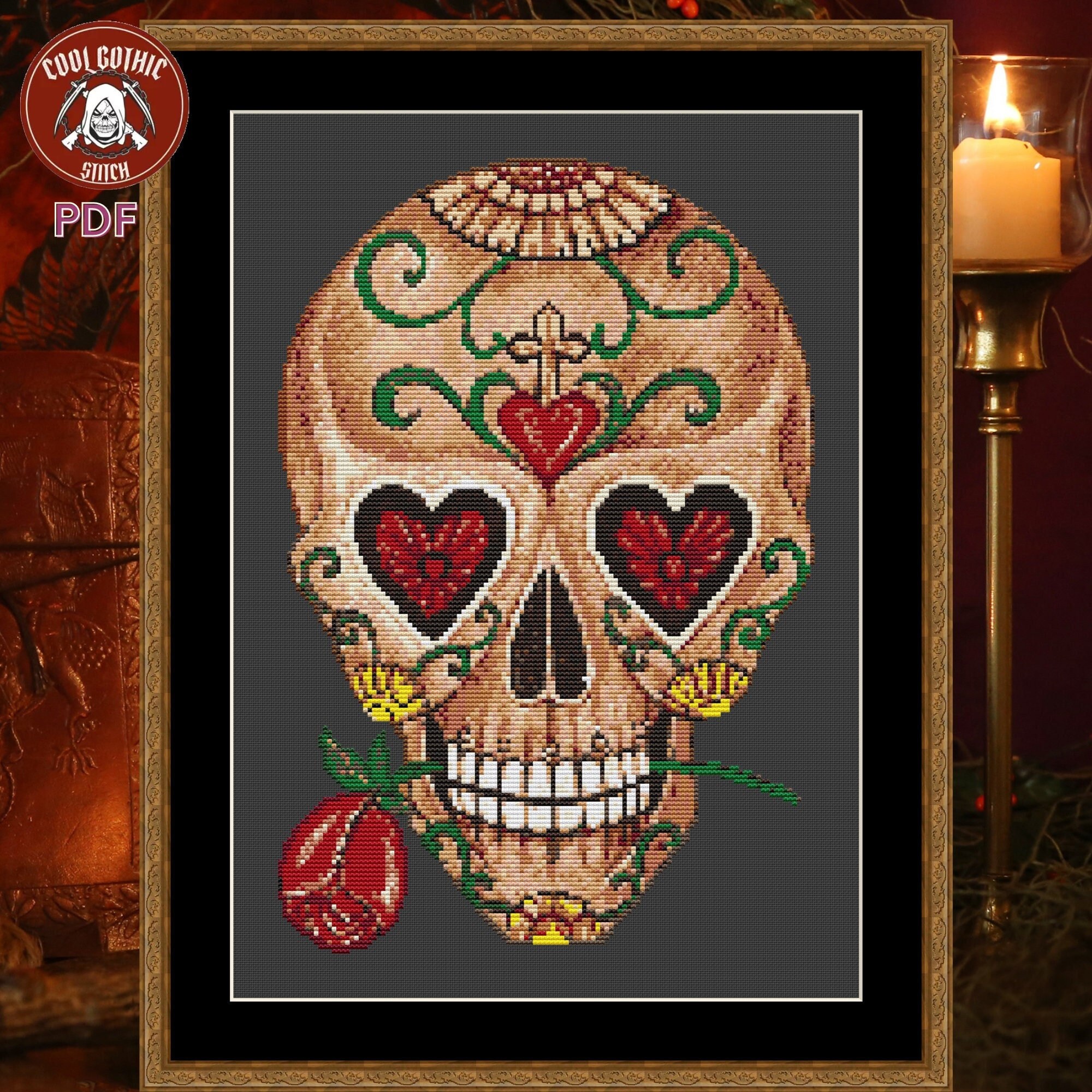 Sugar Skull Love Heart Cross Stitch Pattern | Dia De Los Muertos ...