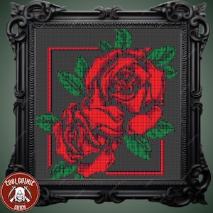 Red Roses Counted Cross Stitch Pattern - Dark Gothic Design for Black Fabric, Cottagecore Aesthetic, Pattern Keeper Compatible