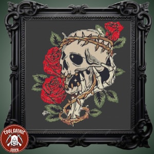 Winged Demonic Skull Pattern - Dark Gothic Cross Stitch Design, Easy Macabre Art for Black Fabric, Compatible with Pattern Keeper