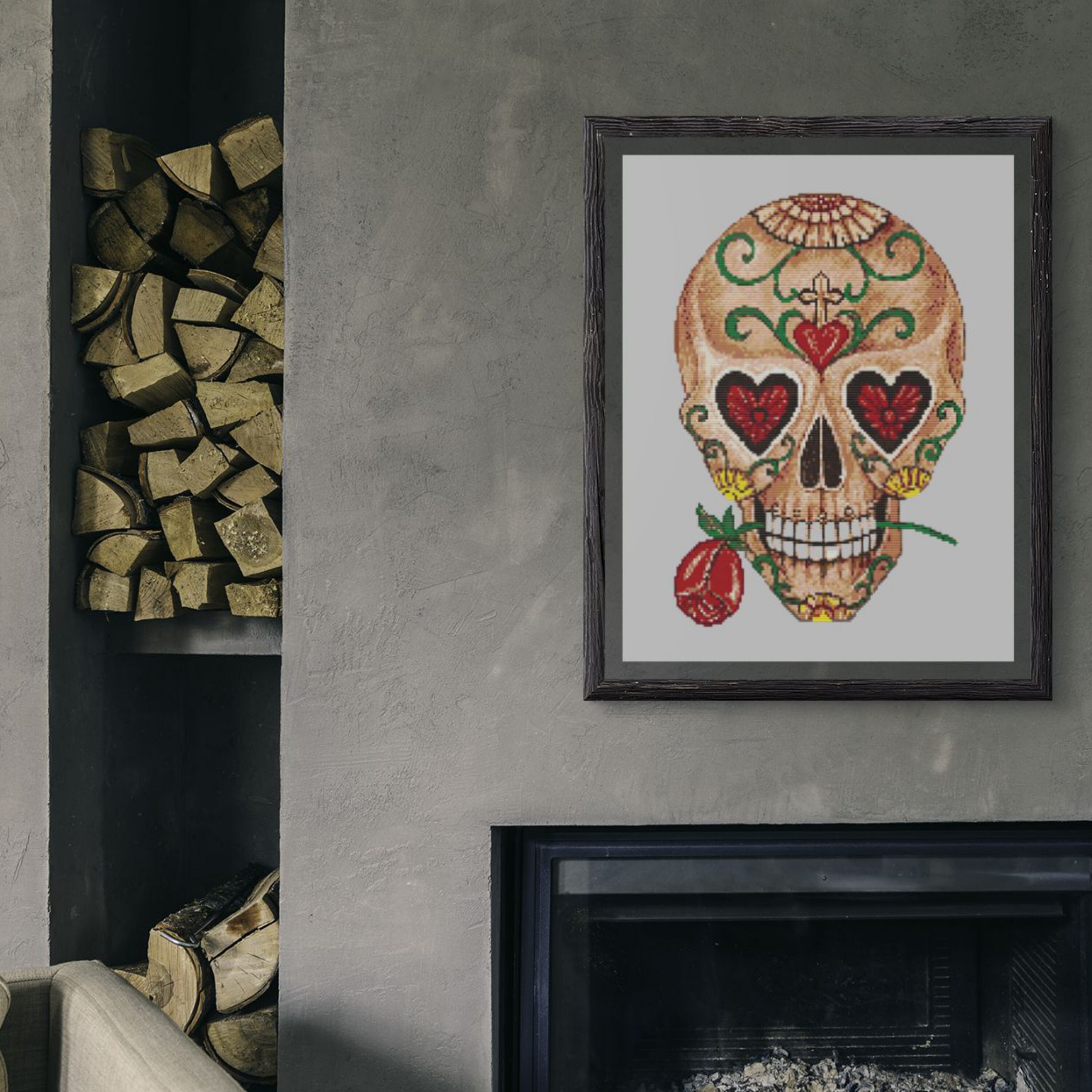 Sugar Skull Love Heart Cross Stitch Pattern | Dia De Los Muertos ...