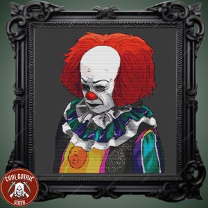 Clown Cross Stitch Pattern - Creepy Silent Clown from Horror Movie, Stephen King It, Modern Counted xStitch, Easy to Follow Design