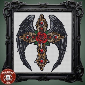 Cross Angel Wings | Vintage Dark Gothic Cross Stitch Pattern for Valentine&#39;s Day & Goth Decoration, Pattern Keeper Compatible