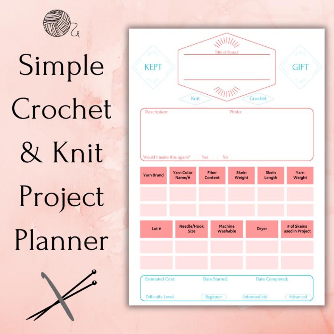 Crochet Project Tracker | Knitting Printable Planner | Crochet Planner ...