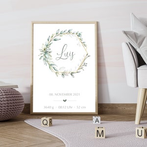 Póster de nacimiento personalizado con los datos del nacimiento del niño - Regalo individual para el nacimiento "Acuarela Algodón"