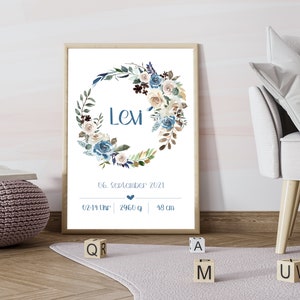 Póster de nacimiento personalizado con los datos del nacimiento del niño - Regalo individual para el nacimiento "Boho Acuarela_1"