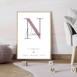 Gepersonaliseerde geboorteposter met de geboortegegevens van het kind - Individueel cadeau voor de geboorte "Brief"