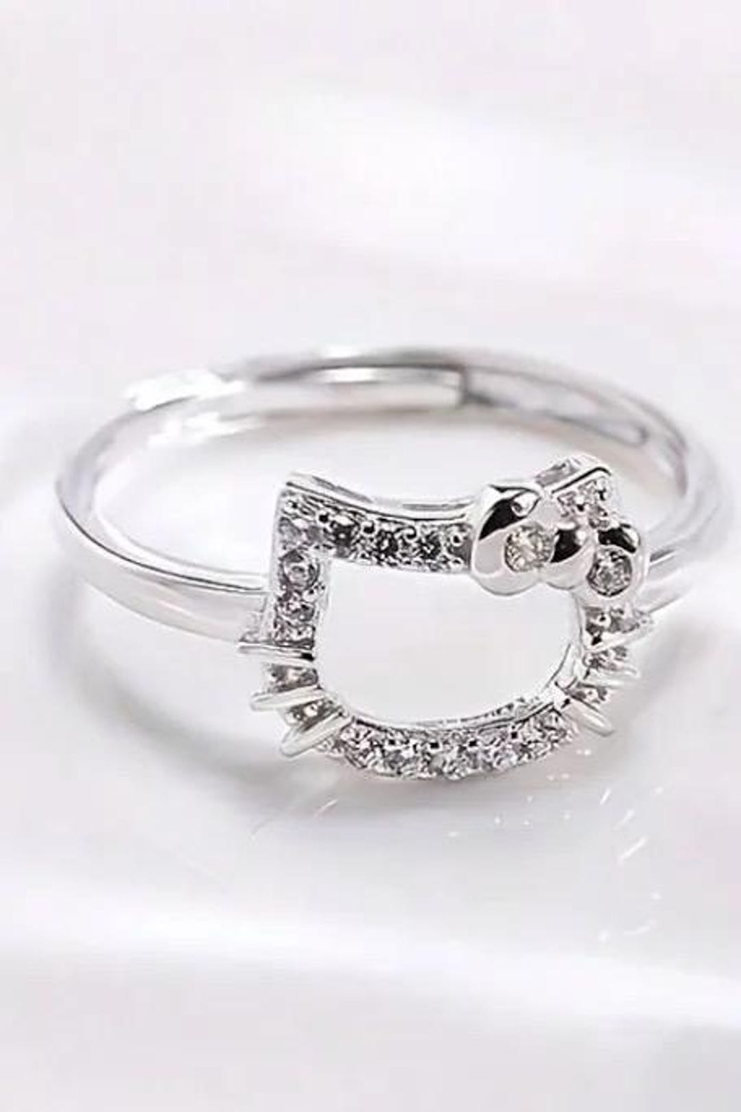 Hello Kitty Sterling Silver Ring, Crystal Bow Gemstone - Etsy