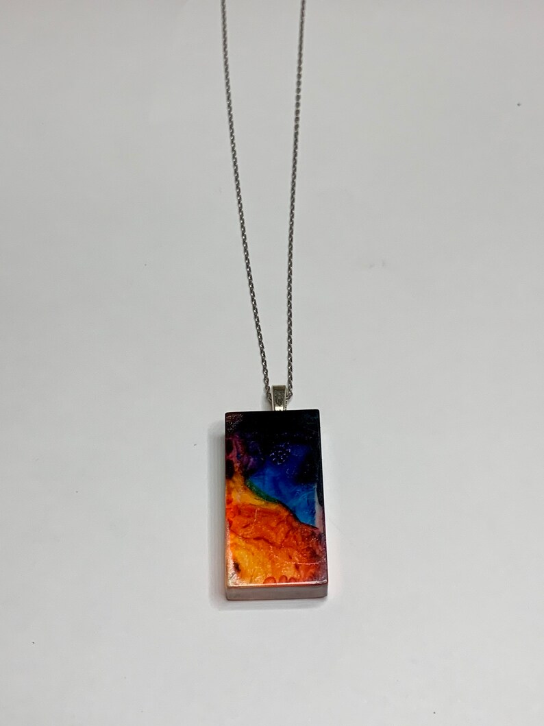 Rectangle multicolored resin pendant