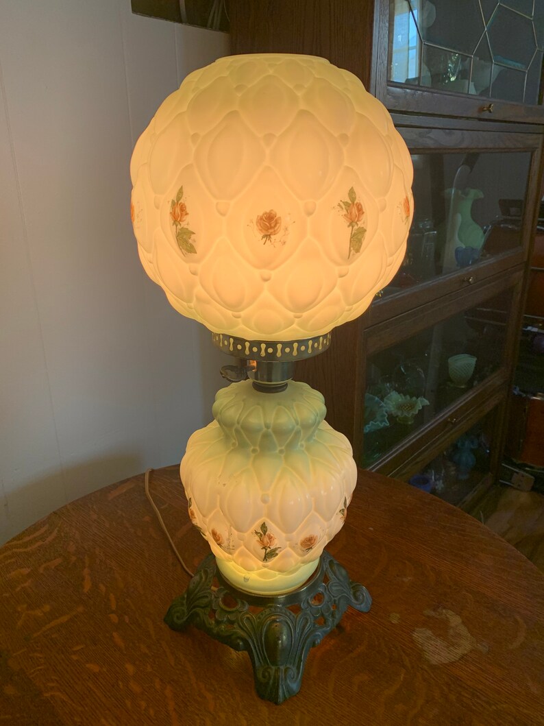 Download Vintage Gone With the Wind lamp Quilted Glass Green and | Etsy