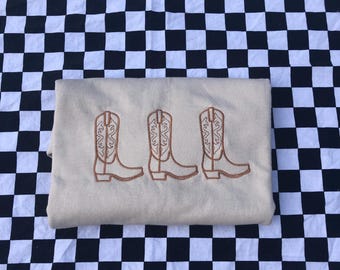 Cowgirl Boots Embroidered Shirt, Western Country Tee, Unisex Sweatshirt, Rodeo Inspired Embroidery, Farm Girl Gift, Trendy Cowgirl Top