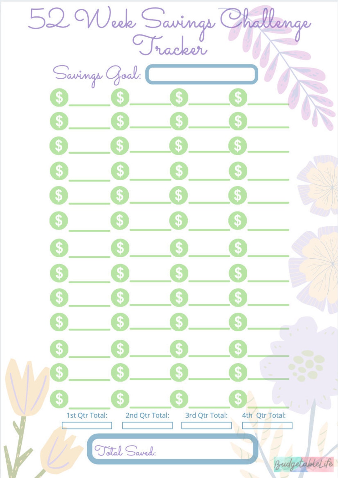 52 Week Savings Challenge Tracker - Etsy