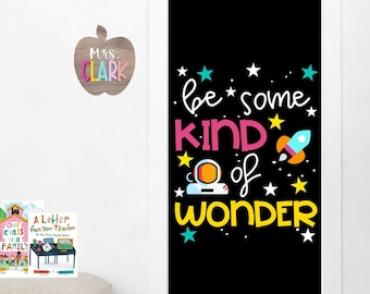 WONDER SPACE DECOR - Back to School Sign- Bulletin Board Kit - School Decorations - Colorful Letters Door Decoration - Trendy Poster - Stars
